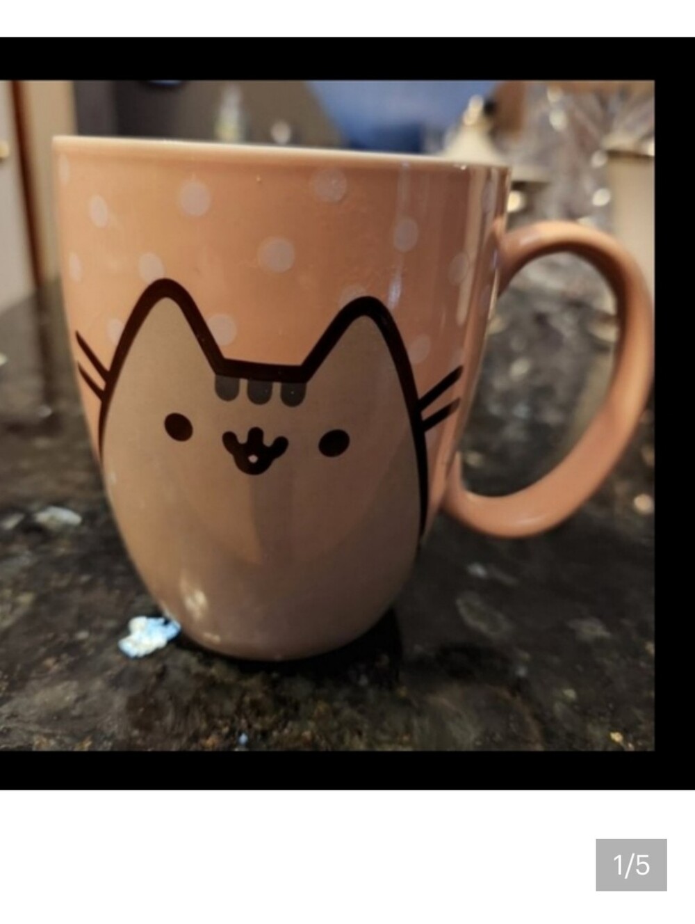 Pusheen Cat Mug Pink/Peach Polka dot Stoneware EUC